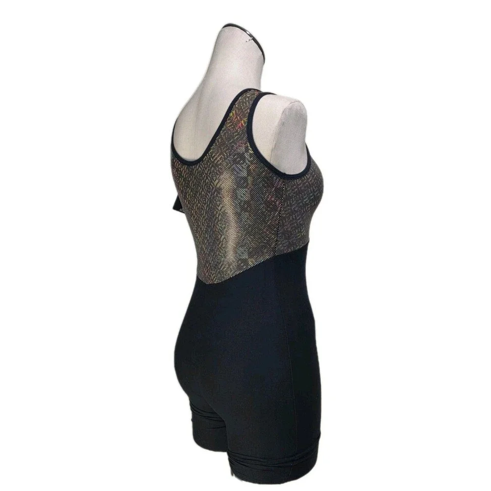 GK Elite VTG 1992 Holographic Gold Cotton Biketard Unitard Dance Size AS Adult S
